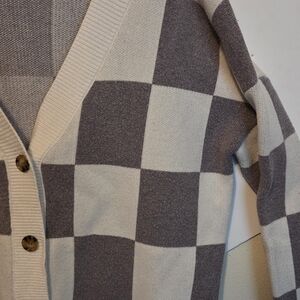 Oversized Checkered Button Down Cardigan Sweater
